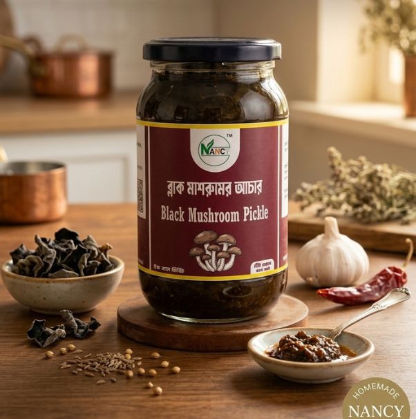 ব্ল্যাক মাশরুমের আচার Black Mushroom Pickle Nancy Agro and Food ব্লাক মাশরুমের আচার – Nancy Agro and Food-এর টক-মিষ্টি মাশরুম আচার